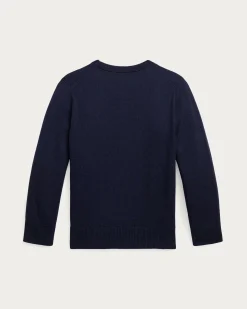 Maglia Polo Ralph Lauren blu girocollo in cotone con logo pony rosso