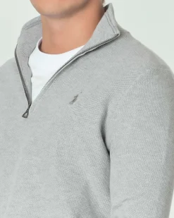 Maglia Polo Ralph Lauren grigia in puro cotone a nido d'ape con apertura zip