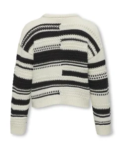 Maglia relaxed in misto cotone panna tricot a fantasia righe spezzate nere
