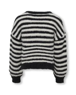 Maglia relaxed in punto pelliccia a fantasia rigata nera e bianca con maniche bishop
