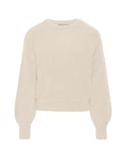 Maglia relaxed panna in punto pelliccia con maniche bishop
