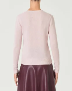 Maglia rosa girocollo in puro cashmere