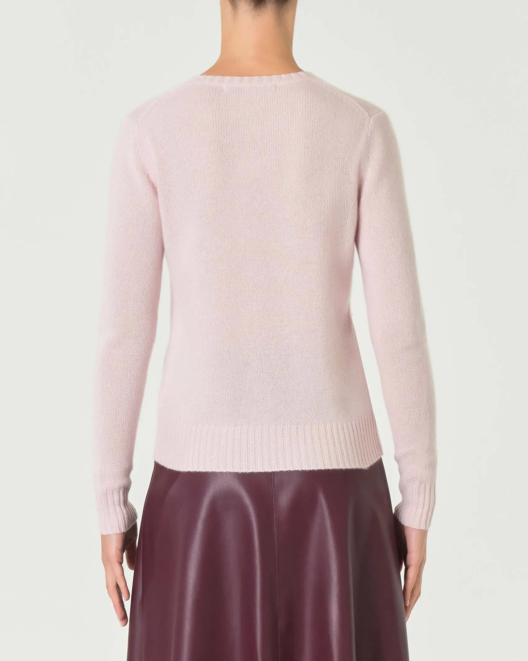 Maglia rosa girocollo in puro cashmere