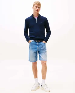 Maglia Tommy Jeans blu in puro cotone con apertura a mezza zip