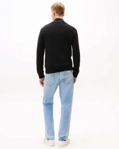 Maglia Tommy Jeans nera in puro cotone con apertura a mezza zip