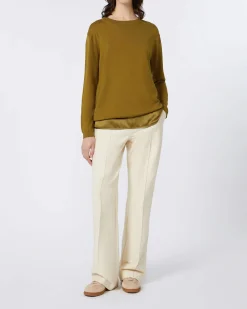 Maglia verde oliva in seta e cotone MM Max Mara con scollo a giro