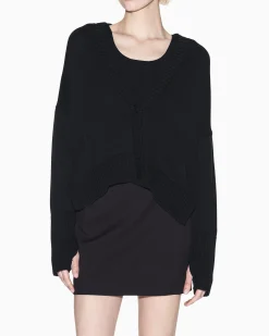 Maglieria Armani Exchange nera in cotone con dettagli in maglia a costine