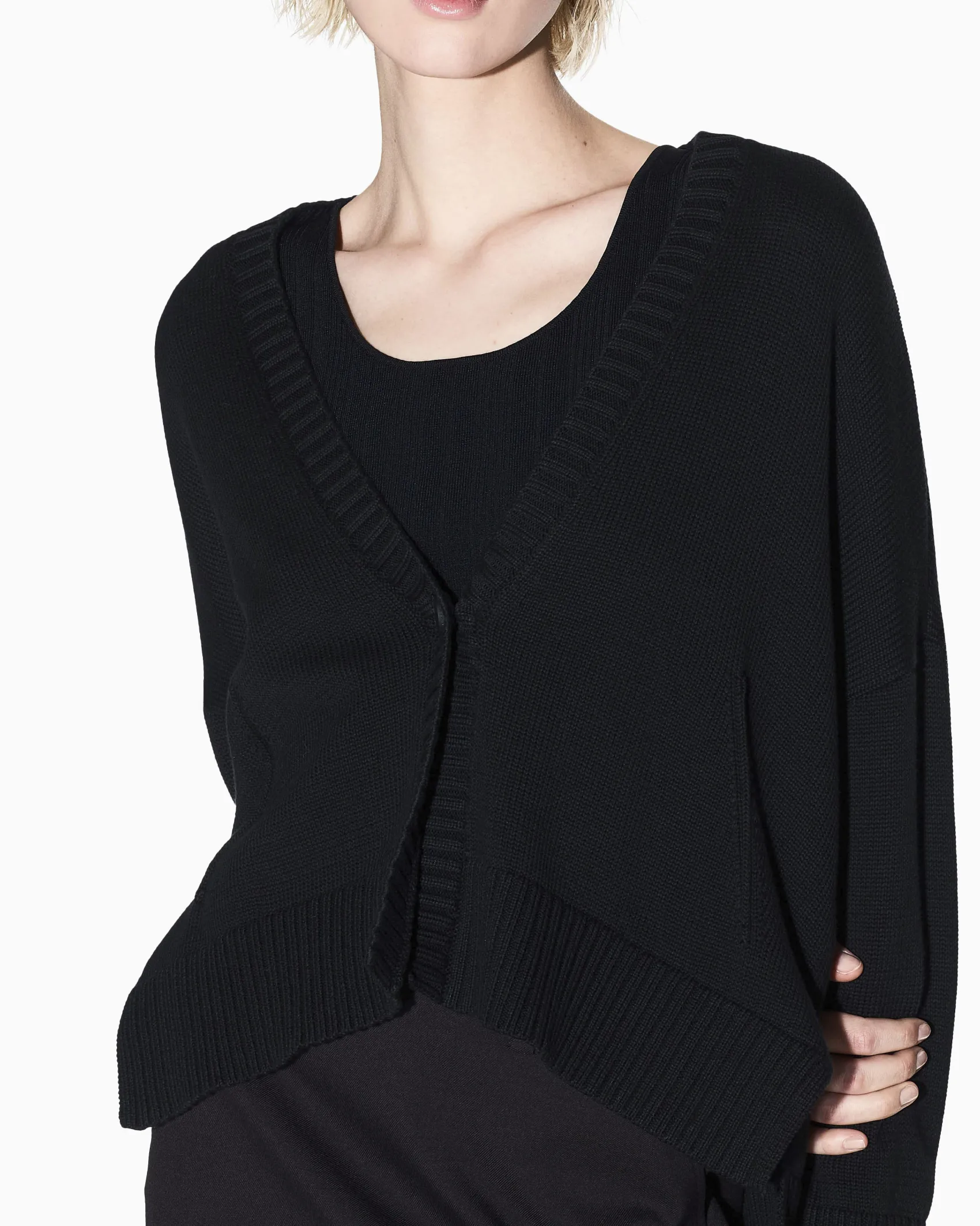 Maglieria Armani Exchange nera in cotone con dettagli in maglia a costine