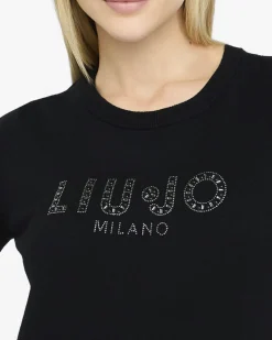 Maglieria Liu Jo Sport nera in viscosa con logo in rilievo
