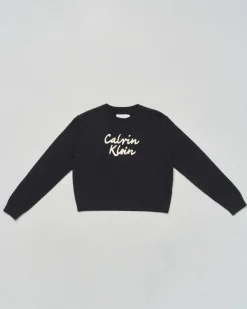 Maglioncino Calvin Klein nero in puro cotone con scritta logo bianca