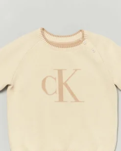 Maglioncino Calvin Klein avorio in cotone con logo monogram beige