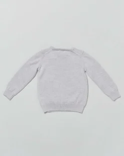 Maglioncino grigio girocollo in pura lana merino a costine