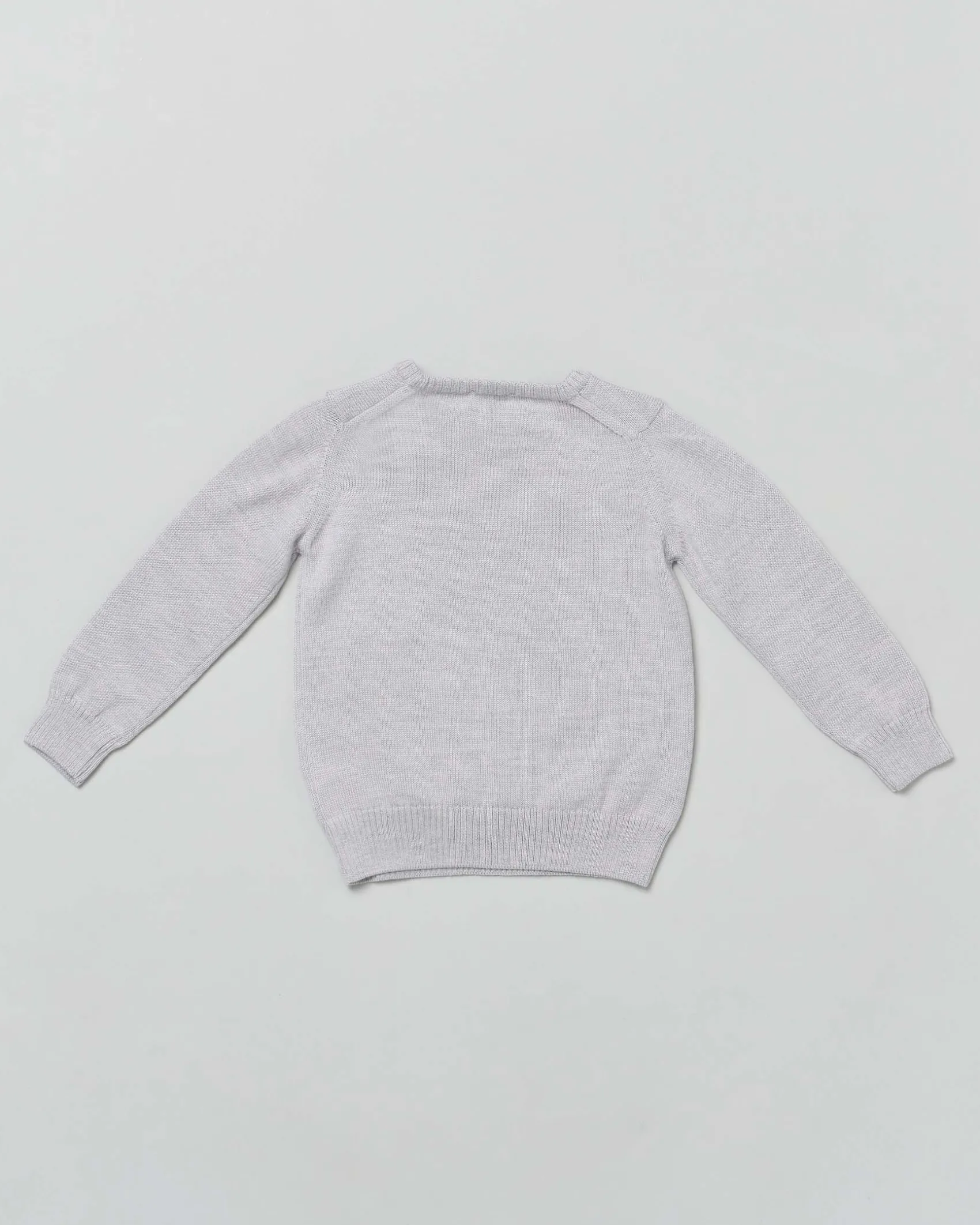 Maglioncino grigio girocollo in pura lana merino a costine