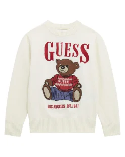 Maglioncino Guess avorio in misto cotone con orsetto