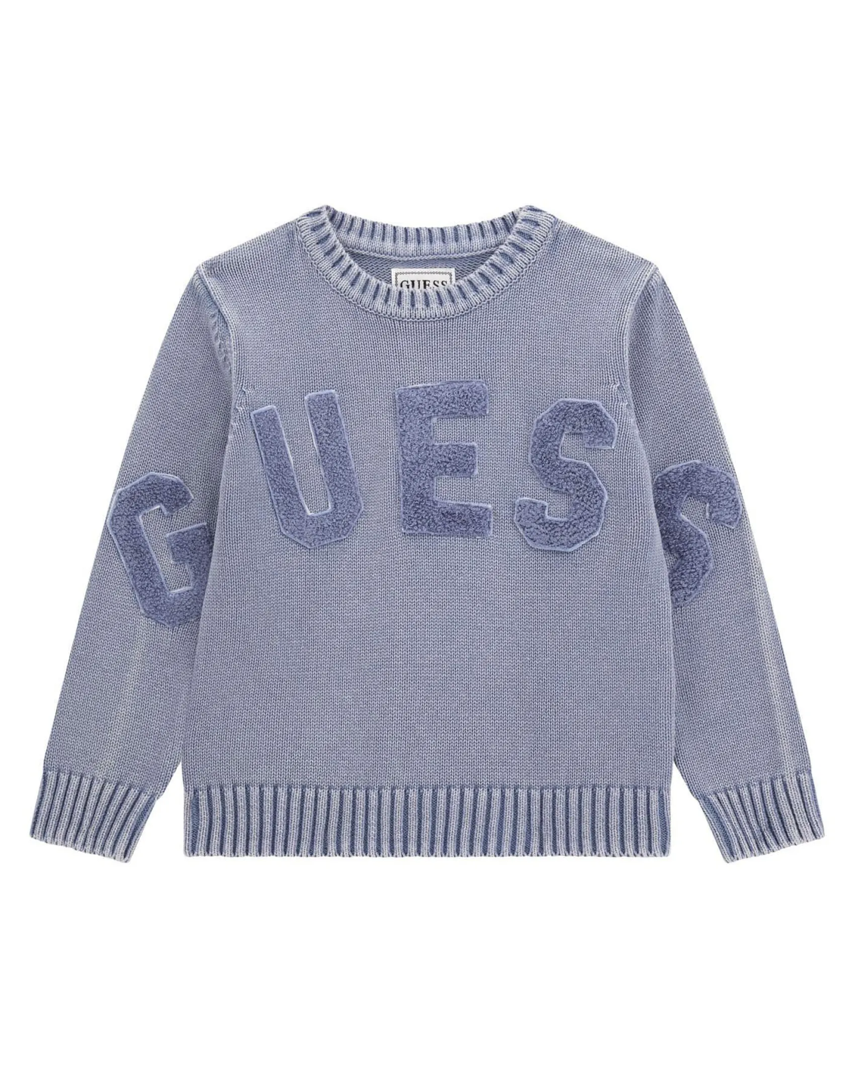 Maglioncino Guess azzurro delavé in puro cotone con maxi logo