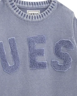 Maglioncino Guess azzurro delavé in puro cotone con maxi logo