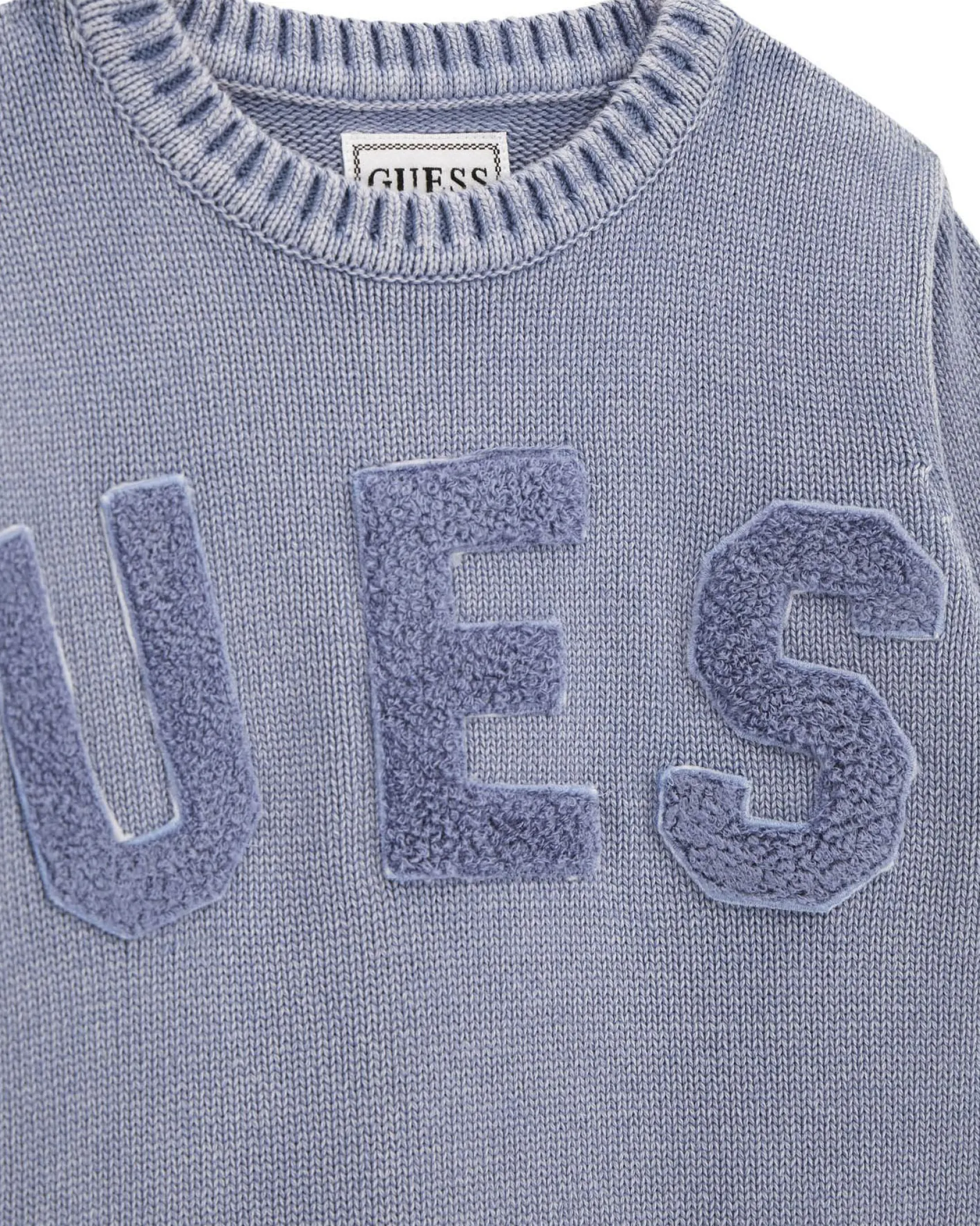 Maglioncino Guess azzurro delavé in puro cotone con maxi logo