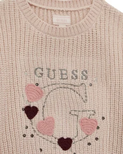 Maglioncino Guess rosa con logo e cuori