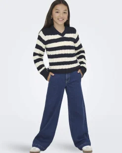 Maglioncino Kids Only a righe blu e avorio con scollo a V