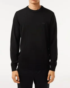 Maglioncino Lacoste nero girocollo in pura lana merinos