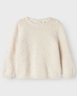 Maglioncino Lil'Atelier colo panna in puro cotone con lavorazione pois