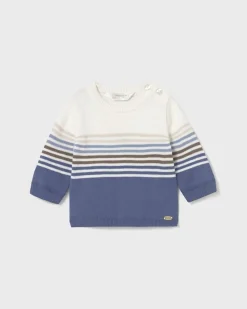 Maglioncino Mayoral in misto cotone azzurro celeste a righe multicolor