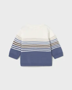 Maglioncino Mayoral in misto cotone azzurro celeste a righe multicolor