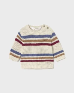 Maglioncino Mayoral in puro cotone tricot avorio e righe multicolor