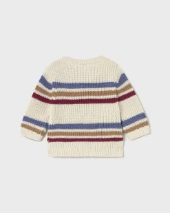 Maglioncino Mayoral in puro cotone tricot avorio e righe multicolor
