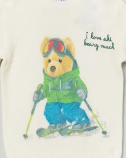 Maglioncino MC2 Saint Barth color panna in misto lana e cashmere con orsetto e scritta I love ski beary much