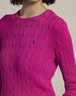 Maglioncino rosa bubble in cotone lavorazione a trecce con logo bluette ricamato sul petto