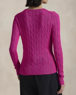 Maglioncino rosa bubble in cotone lavorazione a trecce con logo bluette ricamato sul petto