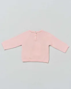 Maglioncino rosa girocollo in pura lana con orsetto jacquard