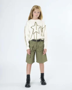 Maglioncino To be Too panna con stella verde militare ricamata