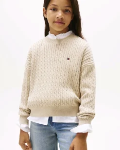 Maglioncino Tommy Hilfiger beige a trecce in puro cotone