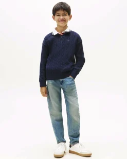 Maglioncino Tommy Hilfiger blu a trecce in puro cotone con zip