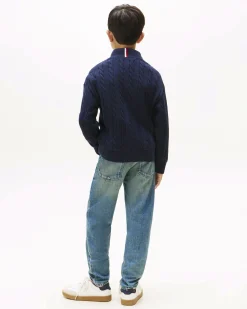 Maglioncino Tommy Hilfiger blu a trecce in puro cotone con zip