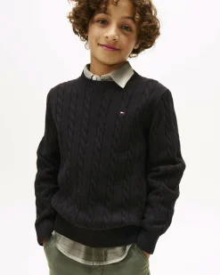 Maglioncino Tommy Hilfiger nero a trecce in puro cotone