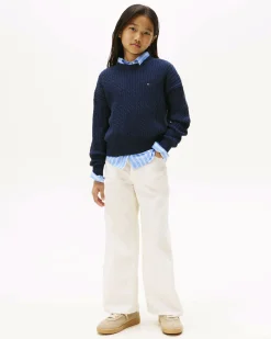 Maglioncino Tommy Hilfiger blu a trecce in puro cotone