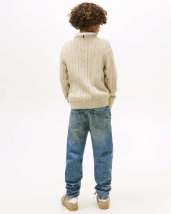 Maglioncino Tommy Hilfiger beige a trecce in puro cotone