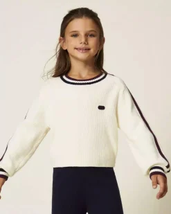 Maglioncino Twinset avorio stile college in misto viscosa