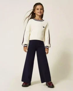 Maglioncino Twinset avorio stile college in misto viscosa