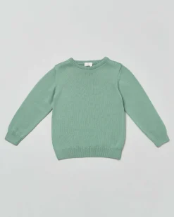 Maglioncino verde salvia girocollo in pura lana merino a costine