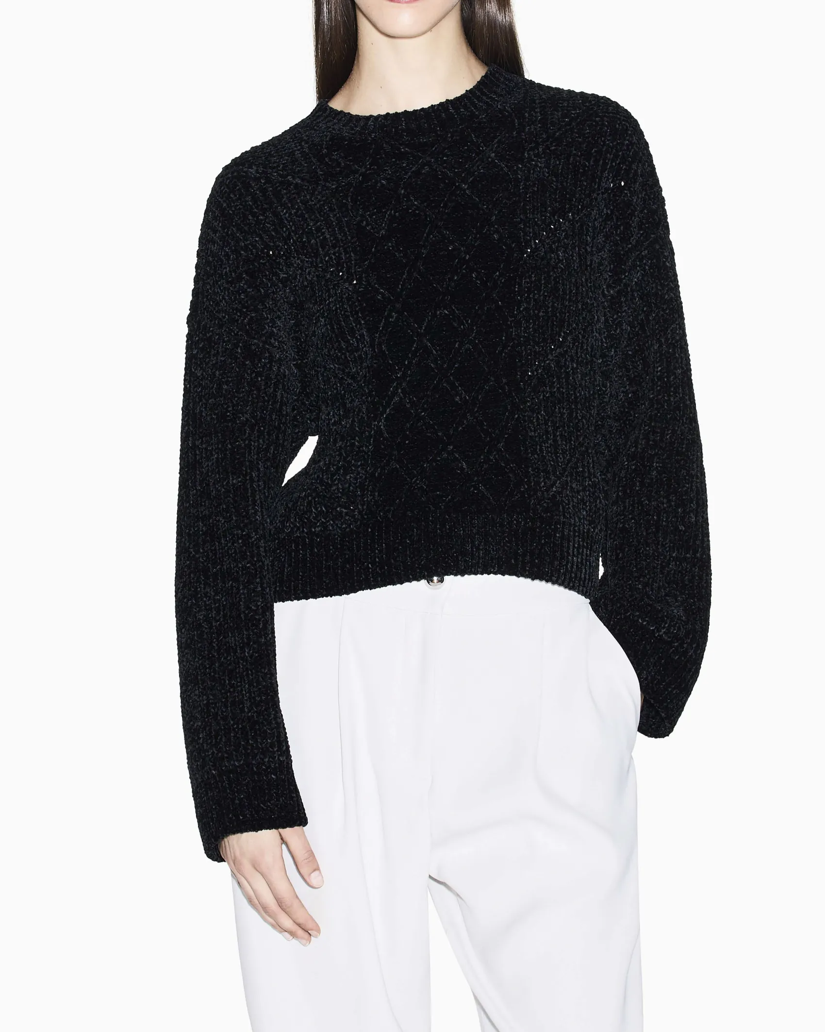Maglione Armani Exchange nero in tessuto effetto velluto in rilievo