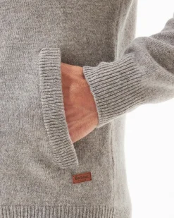 Maglione Barbour beige in pura lana con doppia chiusura zip e bottoni