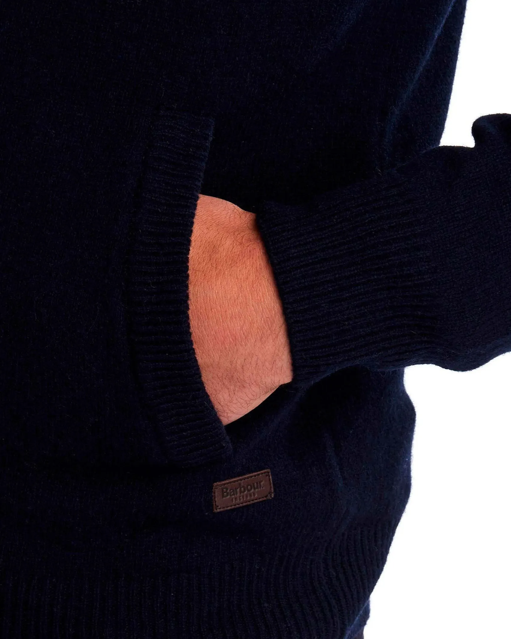 Maglione Barbour blu in pura lana con doppia chiusura zip e bottoni