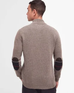 Maglione Barbour color noce in pura lana con apertura a mezza zip