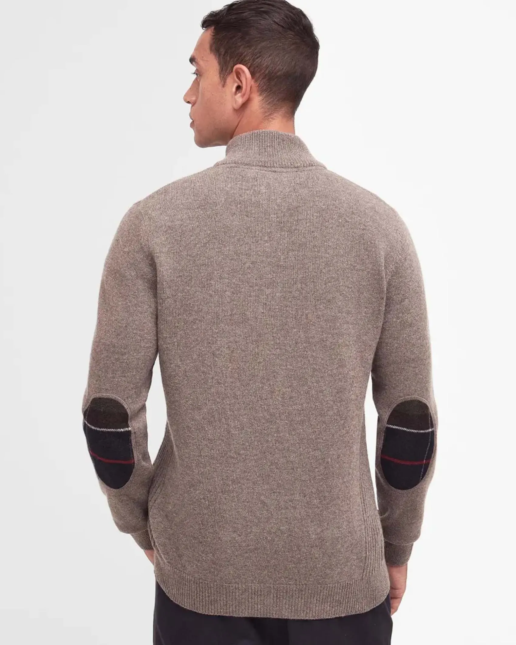 Maglione Barbour color noce in pura lana con apertura a mezza zip