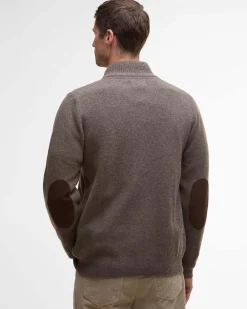 Maglione Barbour color noce in pura lana con doppia chiusura zip e bottoni