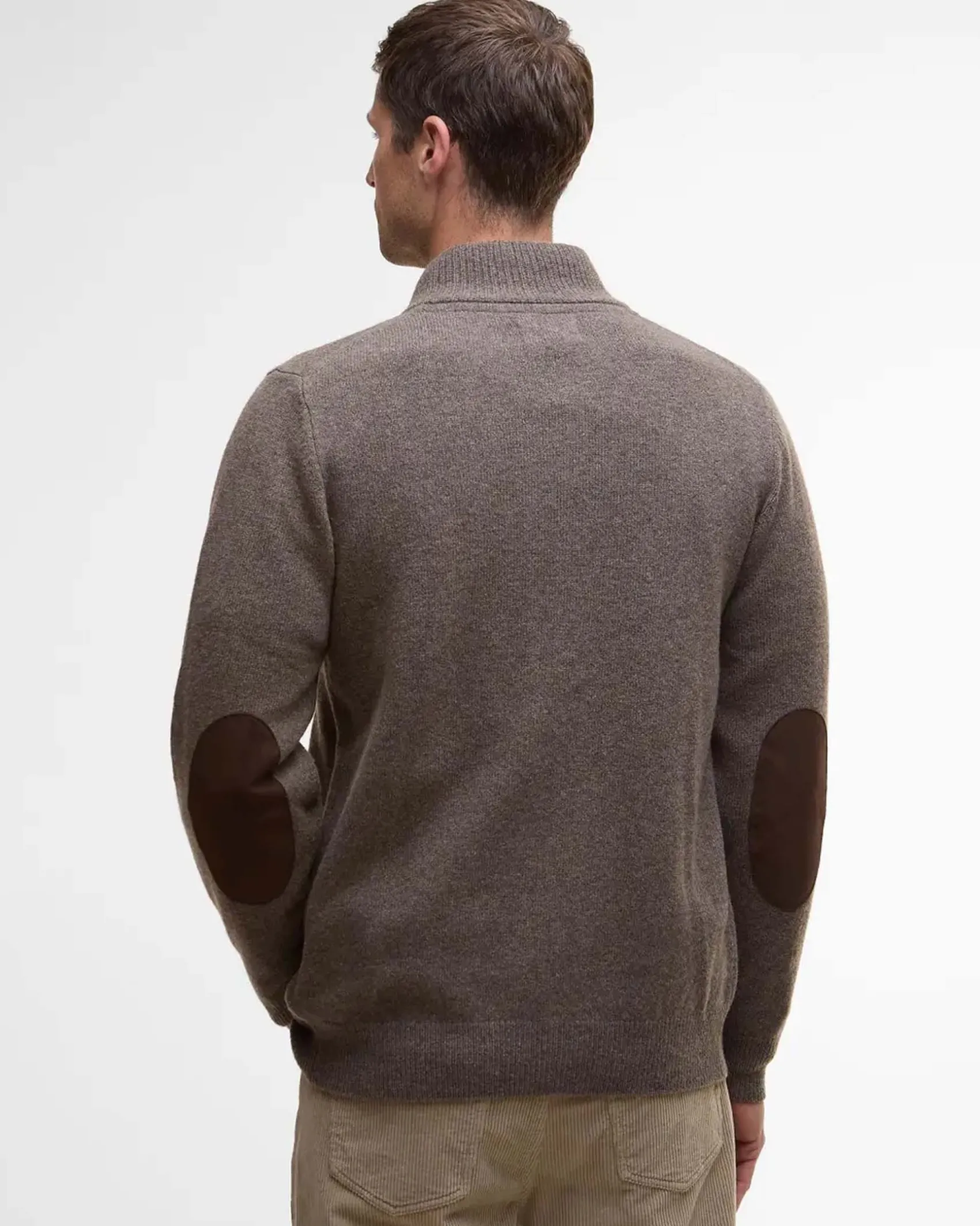 Maglione Barbour color noce in pura lana con doppia chiusura zip e bottoni